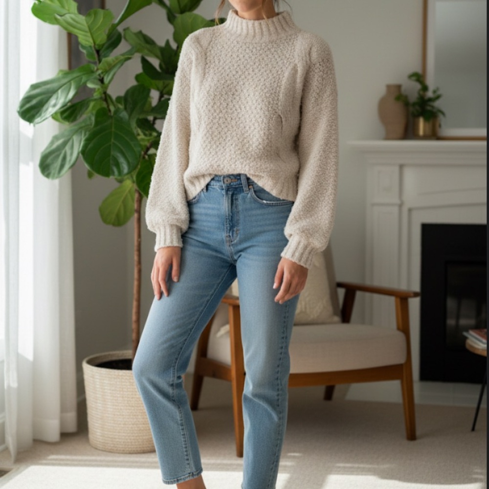 Lovers & Friend turtleneck Cozy Cream Sweater Size XS